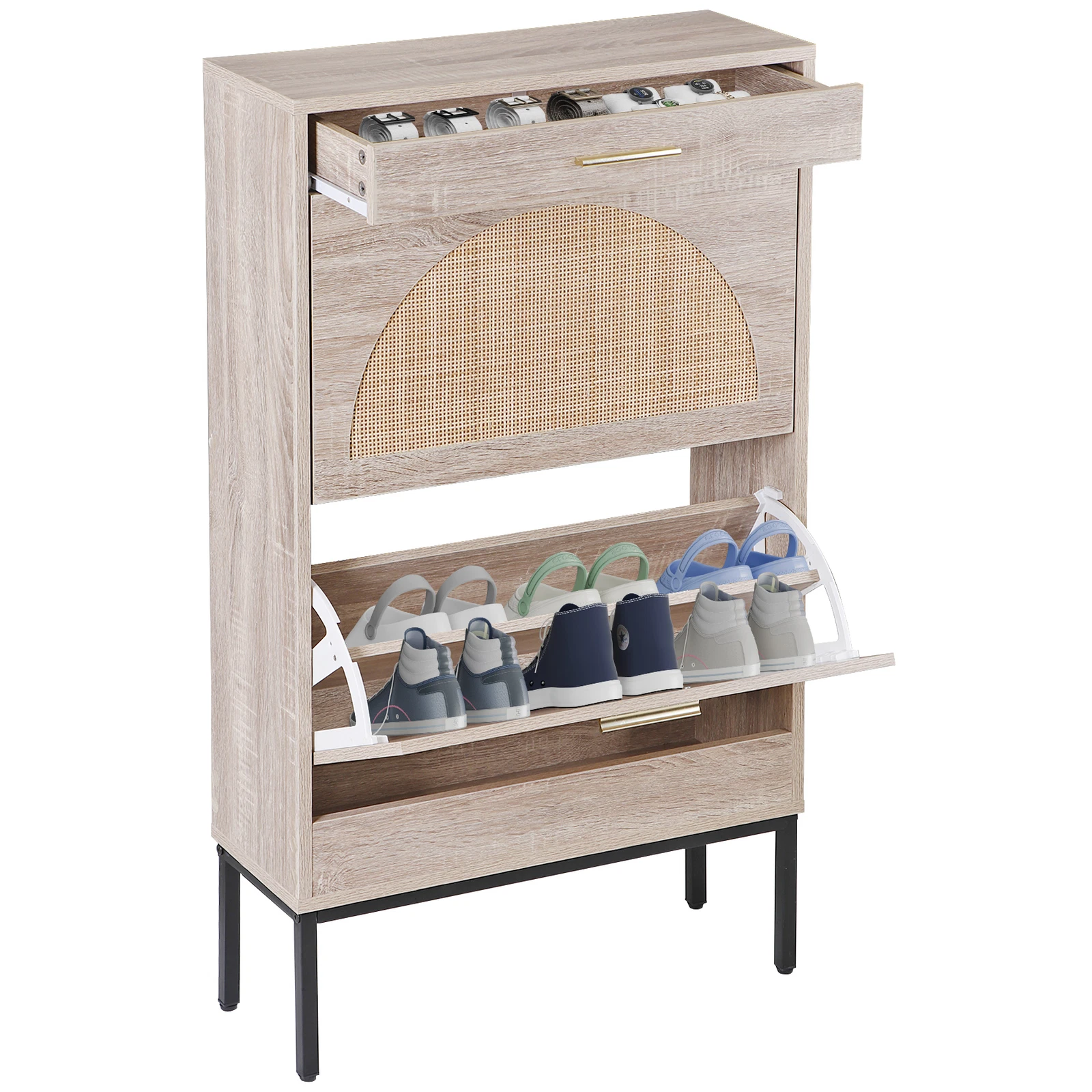 Narrow Shoe Cabinet with 2 Flip Drawers Free Stand